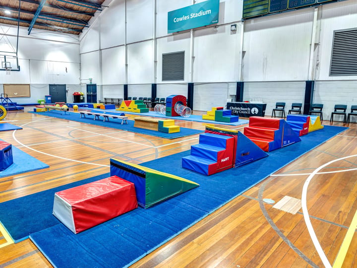 Sports hall with gymnastics equipment on a timber floor