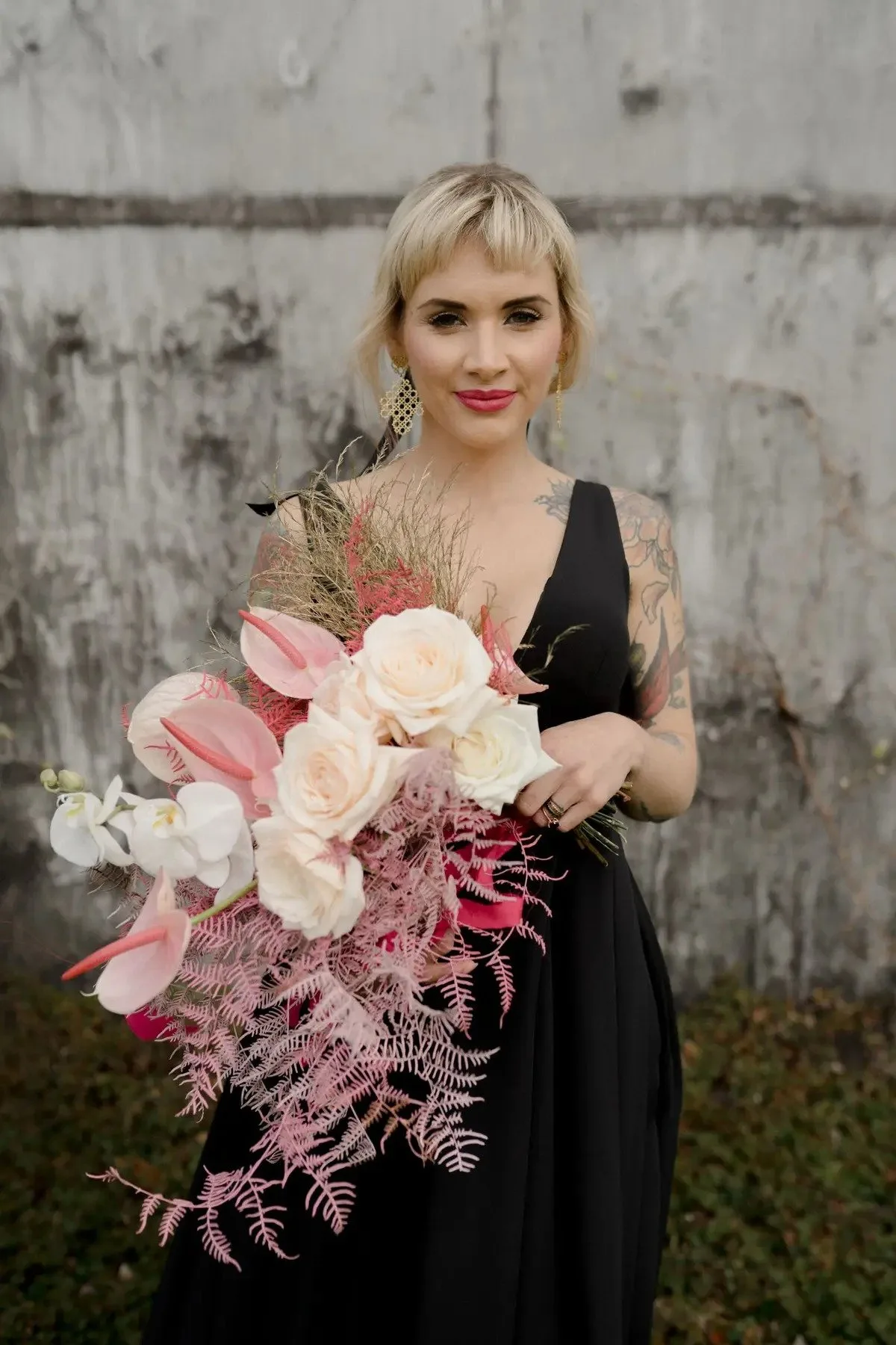 Bridal bouquet with roses and tulips