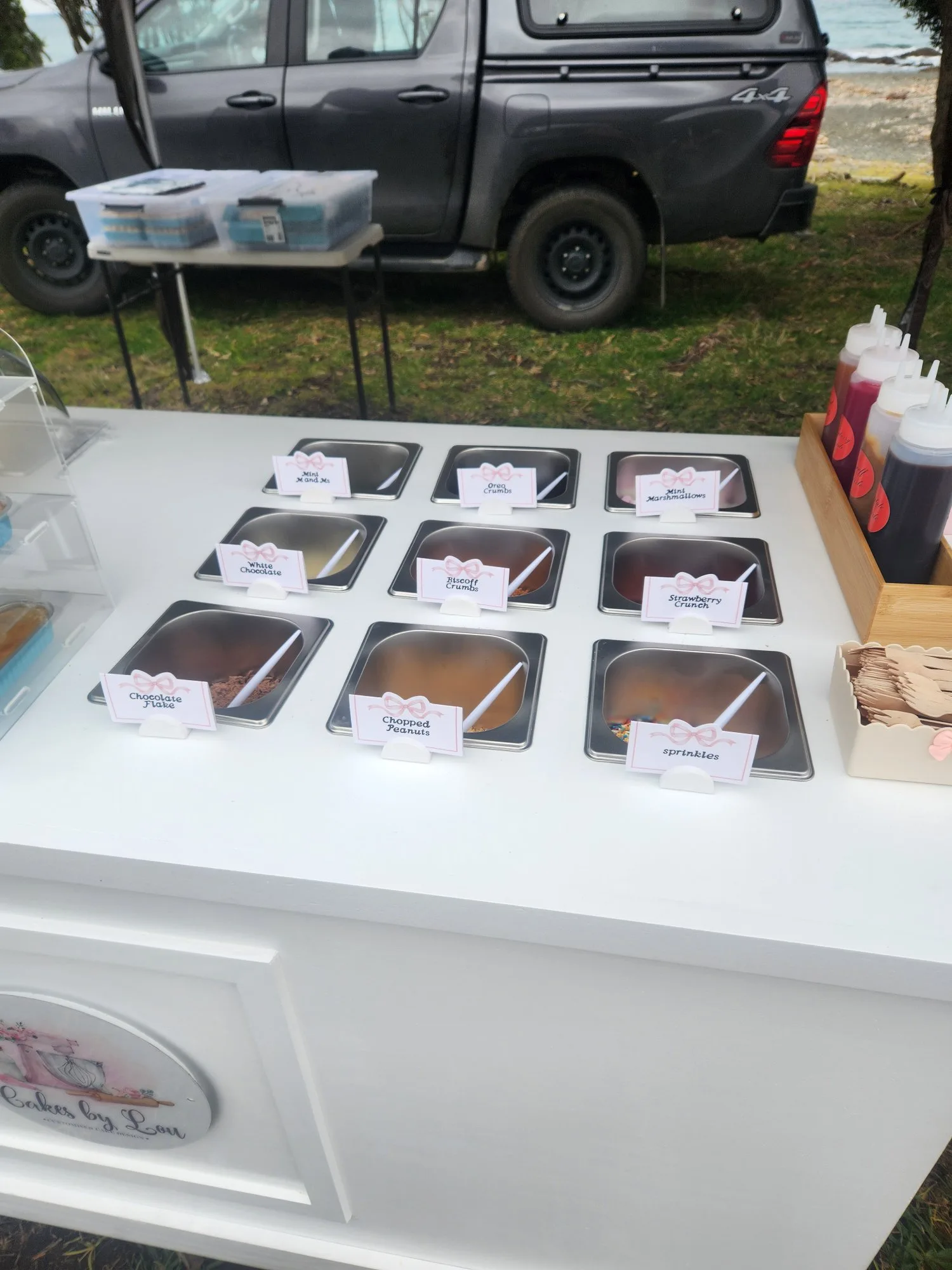 Cake flavor samples display at event